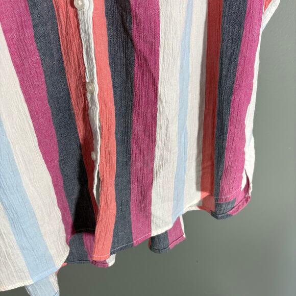 Time & Tru Red & Blue Striped Oversized Button Up Top - 16/18 - Womens Plus Size - Picture 3 of 6